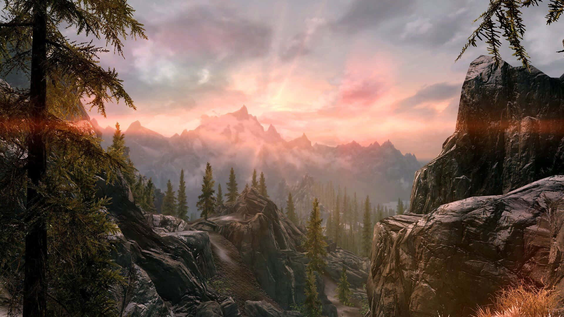 Dragon soaring over Skyrim